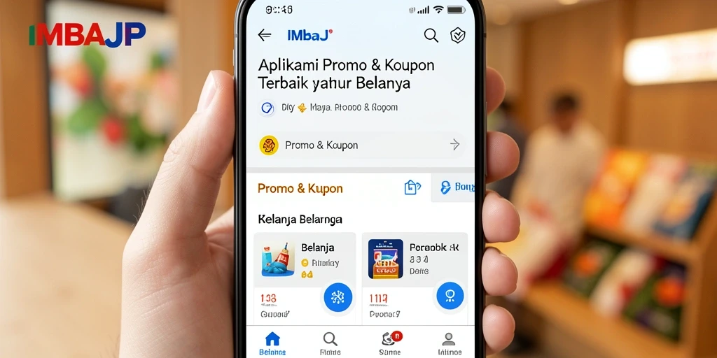 Tampilan antarmuka IMBAJP yang menarik dengan berbagai kupon diskon.
