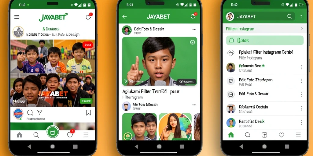Tampilan antarmuka JAYABET dengan berbagai filter Instagram yang menarik.